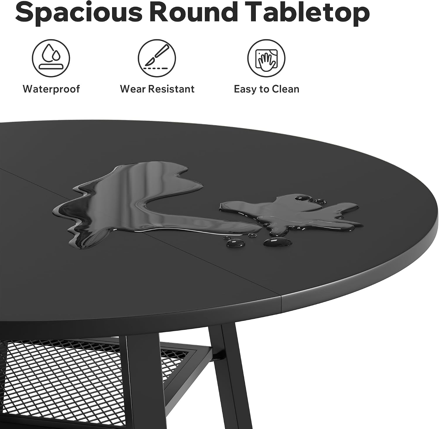 47 Inch Round Dining Table for 4-6 People,Modern Circle Dining Room Table Kitchen Table with Metal Legs for Dining Room,Kitchen,Black (Table Only)