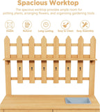 Outdoor Potting Bench, Wooden Potting Table with Built-in Sink, Drawer, Hooks & Storage Shelves – Large Gardening Bench for Outside Garden Workstation, Backyard Patio Balcony, Brown
