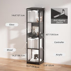 BROTTAR Small Glass Display Cabinet, 4-Tier Curio Cabinets with 3 Color Lights for Collectibles, Storage Cabinet with Door, Glass Display Case & Bookcase with Human Body Sensor, Black