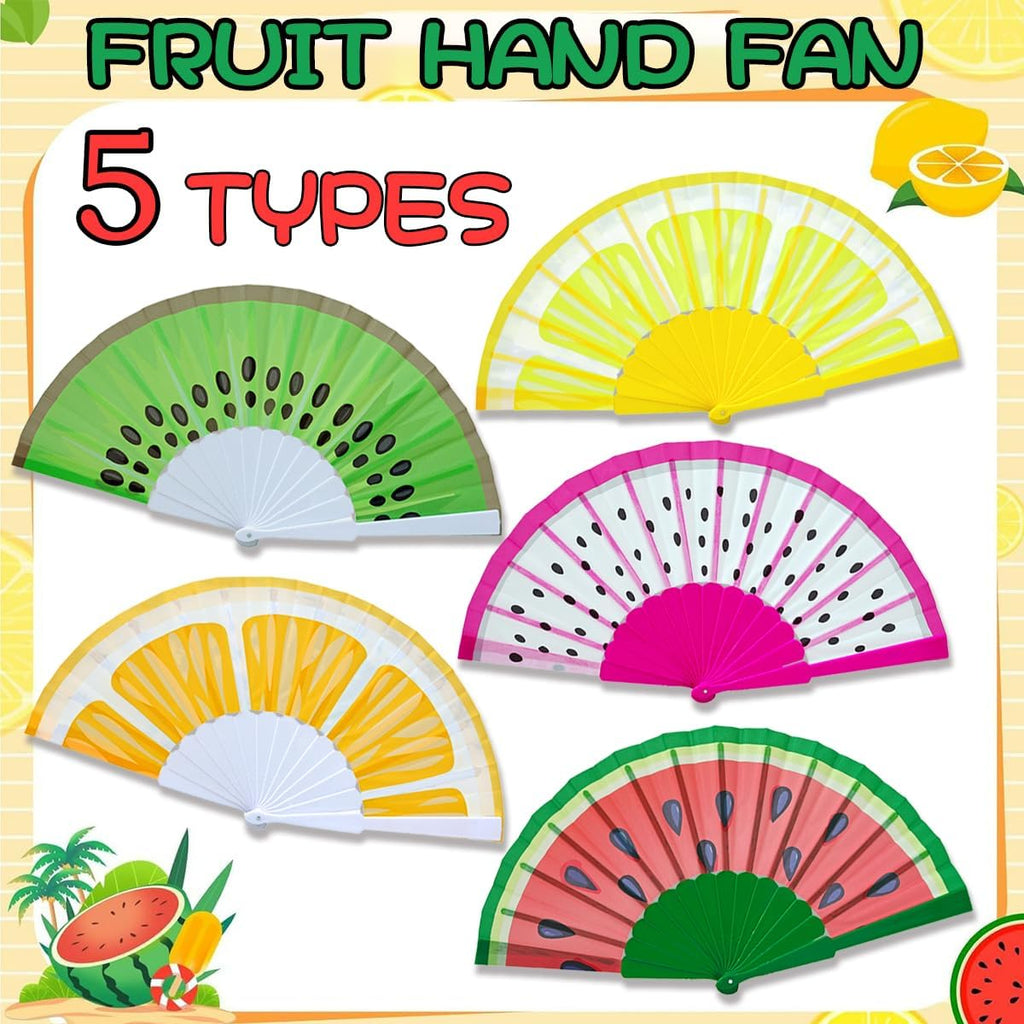 Hand Fan Plastic with Fruit Design Beautiful Fabric Printing Summer Women Feld Fold Fans (5 Fruit)