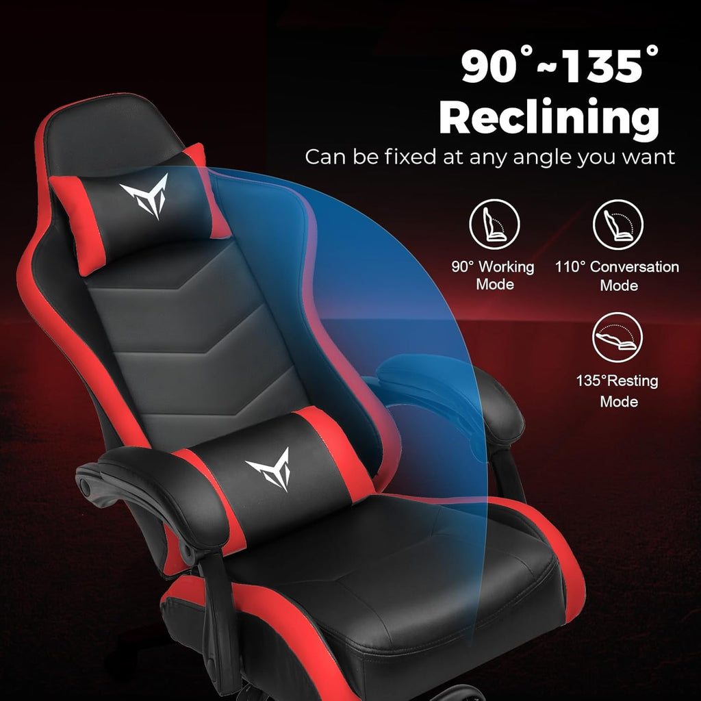 GTPLAYER Gaming Chair, Video Game Chairs Racing Style PC Game Chairs 350lbs for Adults - Padded High Back Ergonomic Reclining Silla Gamer, Linkage Armrest, Red