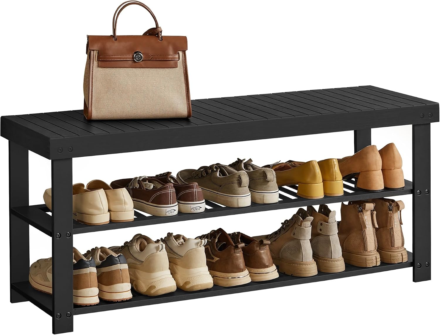 SONGMICS Shoe Rack Bench, 3-Tier Bamboo Shoe Storage Organizer, Entryway Bench, Holds Up to 286 lb, 11.3 x 42.9 x 17.8 Inches, for Entryway Bathroom Bedroom, Ink Black ULBS110B101