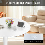 32" White Round Dining Table, Mid-Century Modern Circular Tulip Table with Thickened Top & Sturdy Metal Pedestal, Small Round Bistro Kitchen Table for for 4 People, Easy Assembly