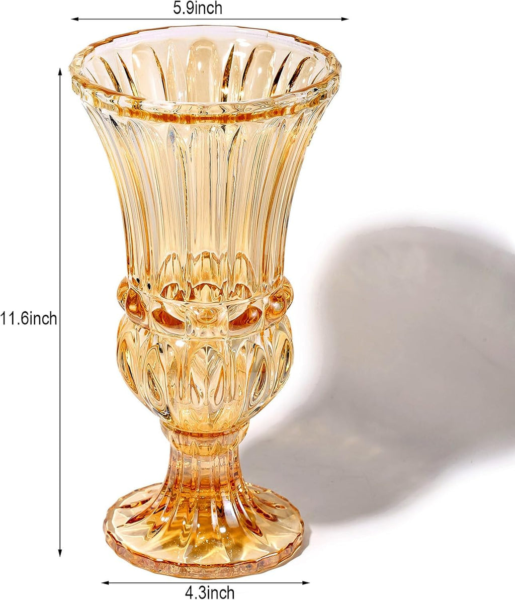 11.6" High Amber Glass Vase, Art Plant Flower Vase. Decorative for Home Office Wedding Holiday Party Celebrate Centerpiece Decor