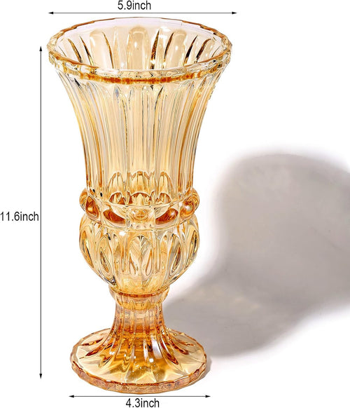 11.6" High Amber Glass Vase, Art Plant Flower Vase. Decorative for Home Office Wedding Holiday Party Celebrate Centerpiece Decor