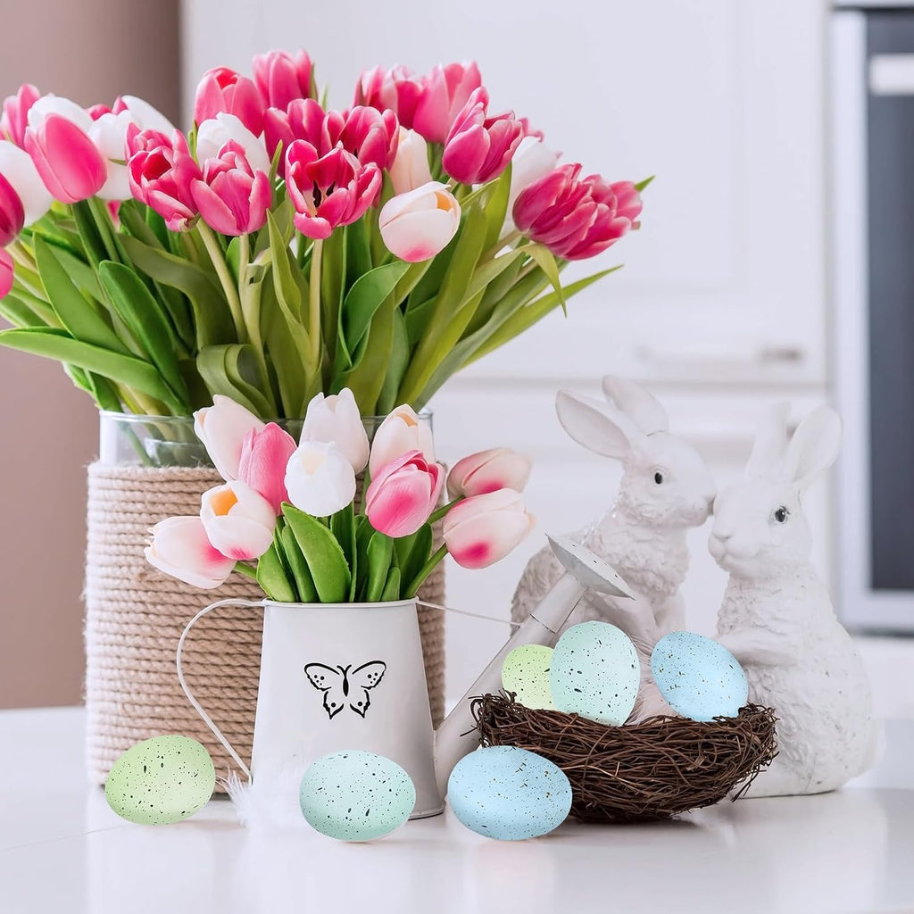 Winlyn 40 Pcs Easter Eggs Artificial Speckled Foam Eggs Pastel Green Blue Decorative Eggs 2.1" for Neutral Spring Easter Table Decor Bowl Basket Filler DIY Wreath Party Favor