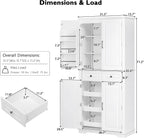 Ball & Cast 71" Farmhouse Kitchen Pantry Cabinet with 3 Pull-Out Organizers, Tall Storage Cabinet with 4 Doors, 2 Drawers, 6 Door Shelves & Adjustable Shelves, Freestanding Cupboard, White