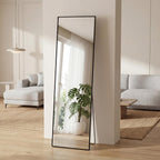 Sweetcrispy 56"x15" Full Length Mirror, Leaning or Standing Full Body Mirror with Aluminum Alloy Thin Frame, Suitable for Bedroom, Living Room, Cloakroom, Black