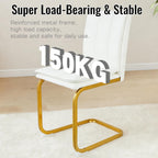 Meihua Dining Chairs Set of 4, PU Leather Modern Chairs with High Back and Metal Frame, Ergonomic Dining Room Chairs for Home, Office and Restaurant, White and Gold
