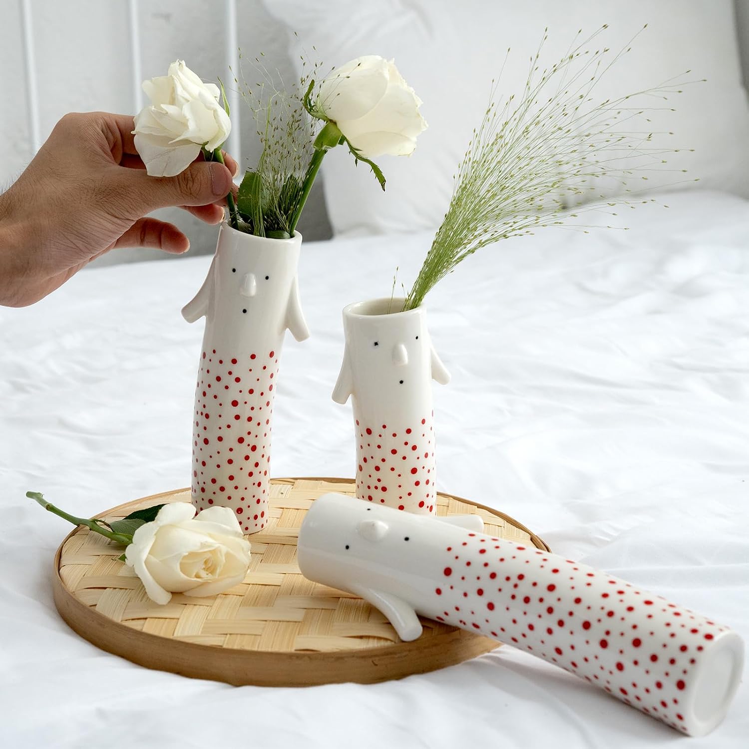 MOUGIGI Family Face Vases Set of 3 - Cute Handmade Ceramic Bud Vases for Pretty Flowers - Unique Modern Decor - Aesthetic Small Flower Holders for Home Elegance