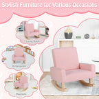 Toddler Rocking Chair, Kids Rocker Furniture with Comfy Thick Cushion & Solid Wood Base, Nursery Armchair Sofa for Bedroom, Baby Room, Suitable for 3-5 Years Old (Pink)