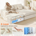 80.7" Oversized Double Chaise Lounge Chair Indoor, Cloud Boneless Sleeper Sofa Bed with 4 Pillows, Extra Deep Seat Cozy Loveseat Couch for Living Room Bedroom, No Assembly Required (Beige)