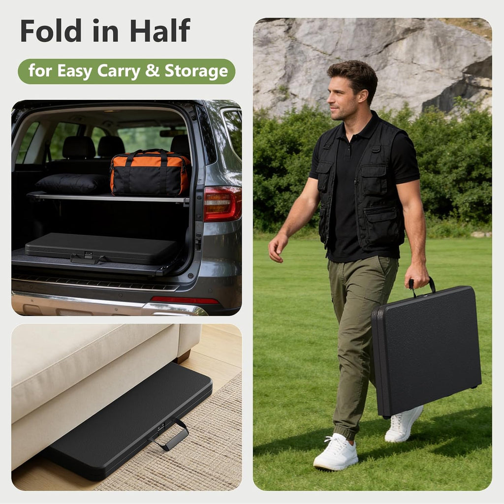 Folding Table and Chairs Set for 4, 36 Inch Foldable Card Table with Carrying Handle & 4 PU Leather Padded Folding Chairs, Portable Indoor Outdoor Dining Table Set for Picnic, Camping, RV, Game Night