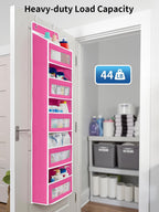 JARLINK Over The Door Organizer Storage, 5 Shelf Hanging Door Organizer with 5 Large Capacity Pockets, Anti Tilt 44 lb Load Behind Door Storage for Bedroom, Bathroom, Pantry, Nursery, Rose Pink