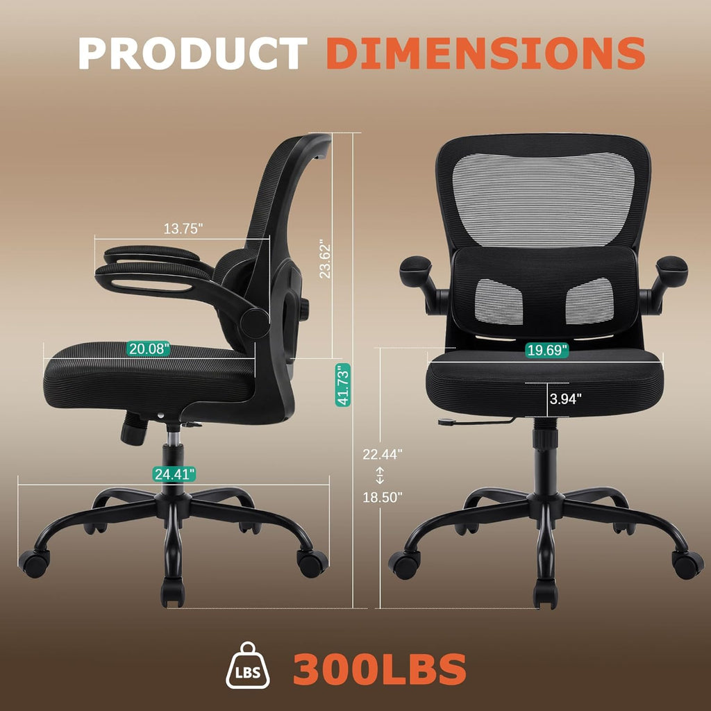 AreShark Office Chair Ergonomic Desk Chairs with Adjustable Lumbar Support, High Back Breathable Mesh Chair with Wheels& Flip-up Armrests,Rolling Swivel Comfy Task Computer Chair for Home Work Gaming