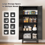 61" Tall Metal Pantry Cabinet, Kitchen Storage Cabinet with 2 Doors and 3 Adjustable Shelves for Kitchen, Living Room, Dining Room, Bathroom and Home, Office (Black, 1PC)