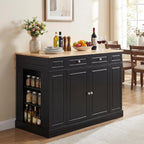 LOKO 48" Stationary Kitchen Island with Drop Leaf, Rubber Wood Top Butcher Block Island Table with 2 Drawers, Cabinet & Adjustable Shelf, Multipurpose Kitchen Cart for Dining Room, Living Room & Bar