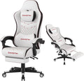 Gaming Chair,Big and Tall Gaming Chair 400lbs Office Chair with Footrest, 90-155° Recline & Removable Headrest Lumbar Support[Spring + 4D Sponge] (White)