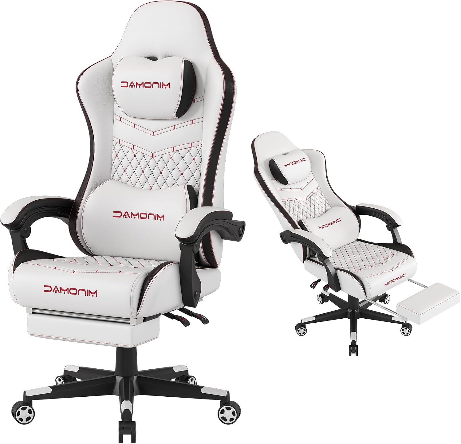 Gaming Chair,Big and Tall Gaming Chair 400lbs Office Chair with Footrest, 90-155° Recline & Removable Headrest Lumbar Support[Spring + 4D Sponge] (White)