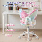 Lessmore Pink Girls Desk Chair - Comfy Swivel Kids Desk Chair for Girls Room, Fluffy Butterfly Kids Office Chair for Reading & Vanity,Pink
