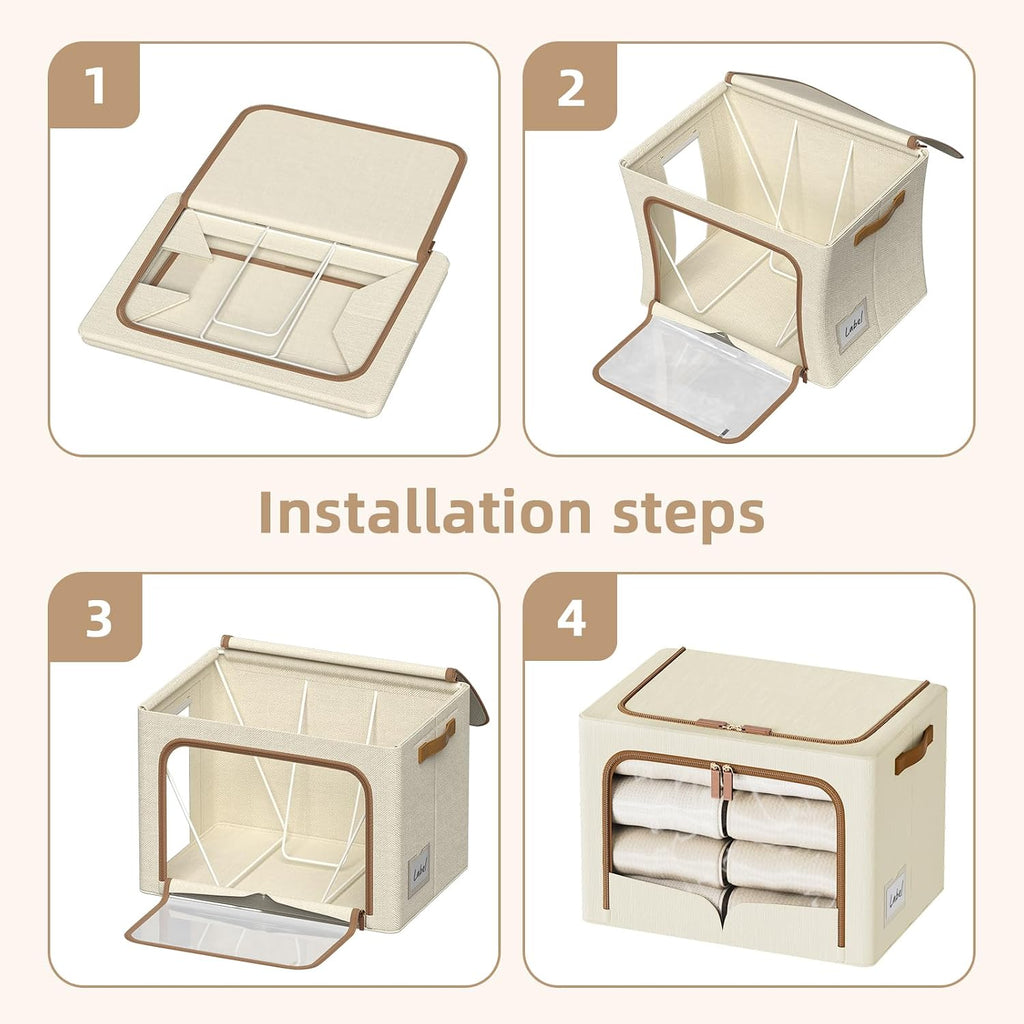 FHSQX 6 Pack Clothes Storage Bins - Foldable Storage Bins for Clothes Fabric Storage Box with Metal Frame (Beige, 16.5x12.2x12.2 inch)