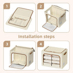 FHSQX 6 Pack Clothes Storage Bins - Foldable Storage Bins for Clothes Fabric Storage Box with Metal Frame (Beige, 16.5x12.2x12.2 inch)
