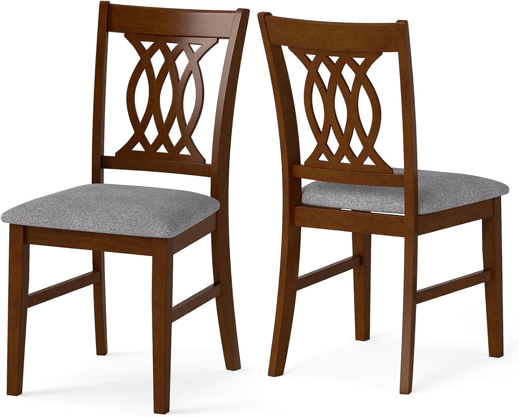 Giantex Upholstered Dining Chairs Set of 2, Farmhouse Fabric Side Chairs w/Cushioned Seats, Patterned Backrests, Sturdy Rubber Wood Frames, Wooden Accent Chairs for Kitchen, Dining Room