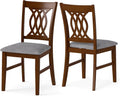 Giantex Upholstered Dining Chairs Set of 2, Farmhouse Fabric Side Chairs w/Cushioned Seats, Patterned Backrests, Sturdy Rubber Wood Frames, Wooden Accent Chairs for Kitchen, Dining Room