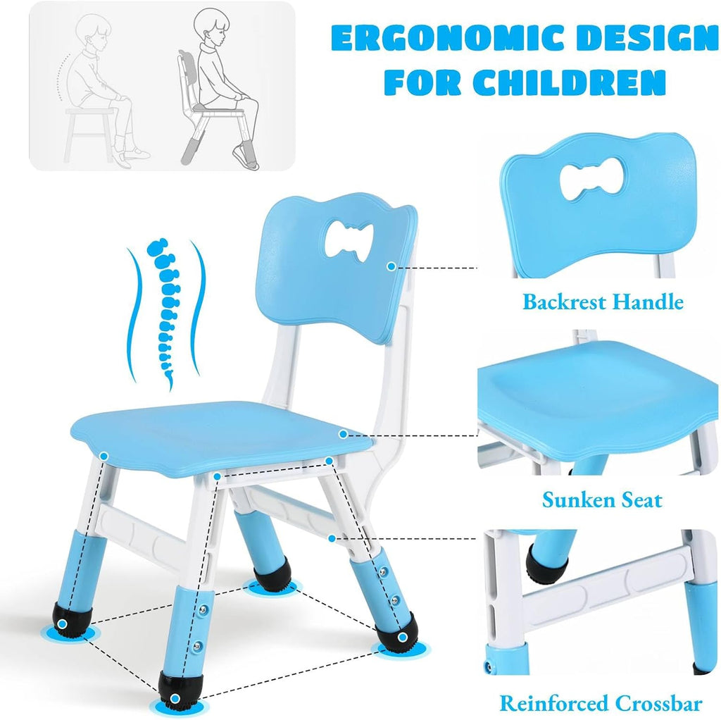 Arlopu Kids Table and 6 Chairs Set, Height Adjustable Graffiti Desk, Preschool Activity Art Craft Table, for Daycare Classroom Home Boys and Girls Age 3-12 (Blue)
