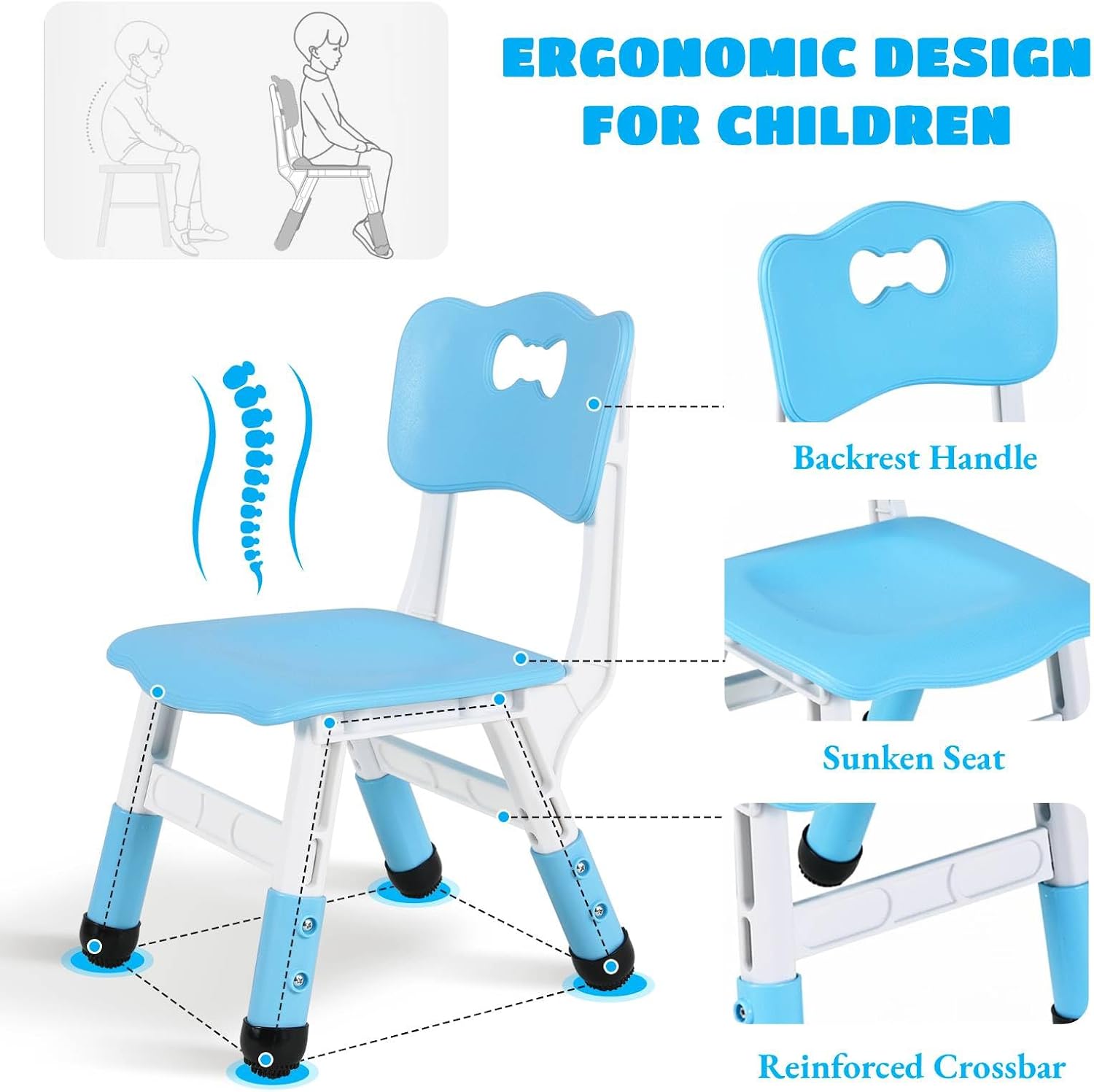 Arlopu Kids Table and 6 Chairs Set, Height Adjustable Graffiti Desk, Preschool Activity Art Craft Table, for Daycare Classroom Home Boys and Girls Age 3-12 (Blue)