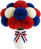 YOOHUA 12PCS Artificial Chrysanthemums Flowers Patriotic Flower, 4th of July Fake Mums Flowers Silk for Home Decor Indoor Memorial Day Table Centerpiece (12, Red, White, Blue)