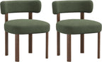 Wooden Dining Chairs Set of 2, Upholstered Kitchen Chairs with Solid Wood Legs, Mid Century Dining Room Chair with Ergonomic Curved Backrest for Kitchen Dining Vanity, Green