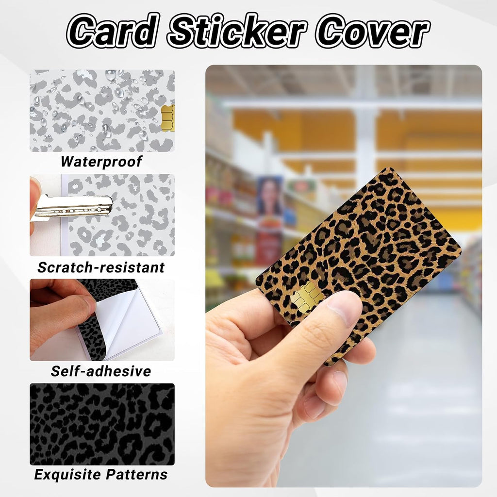 4 PCS Credit Card Skin Leopard Print Theme Credit Card Skin Sticker Cover Vinyl Stickers for Debit Credit Cards Cute Waterproof Skins Cover for Bank Transportation Metro Key Cards