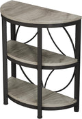 Oigavfd Half-Round End Table, 3-Tier Narrow Side Table with Metal Frame Industrial, Half Circle Table, with Storage Shelves, for Living Room, Bedroom, Entryway (Gray)