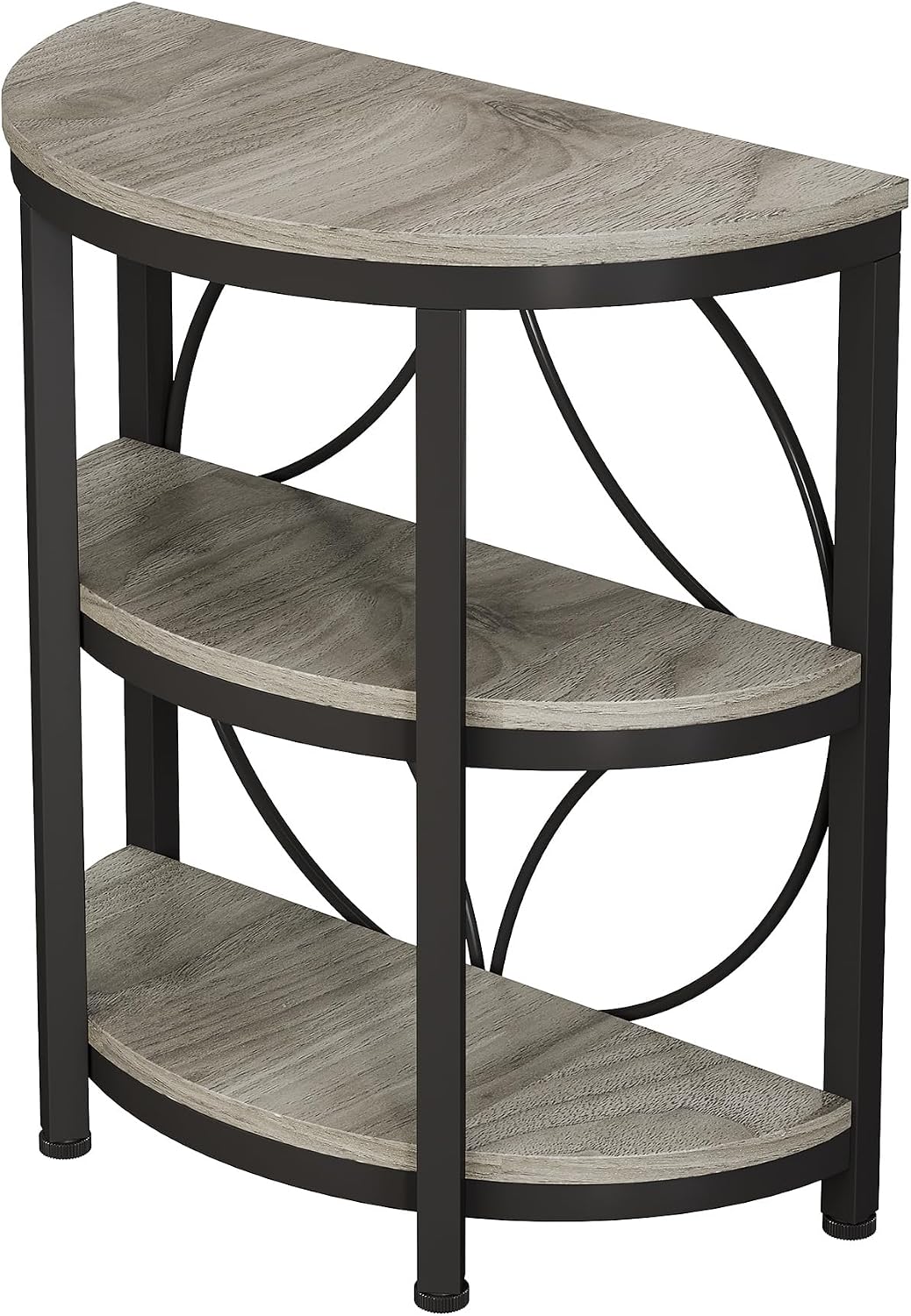 Oigavfd Half-Round End Table, 3-Tier Narrow Side Table with Metal Frame Industrial, Half Circle Table, with Storage Shelves, for Living Room, Bedroom, Entryway (Gray)
