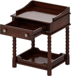 Nightstand with Drawer and Open Shelf for Bedroom,Retro Style Bedside Table with Turned Legs and Metal Handle for Kitchen (Walnut)