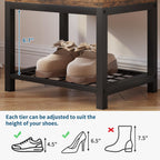 Small Shoe Storage Bench with Padded Seat, Vintage Brown Leather Top & Metal Frame Stool, Small Shoe Rack for Kids, Waterproof Durable Hallway Seat