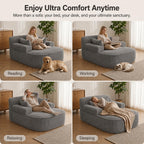 Oversized Chaise Lounge Chair Indoor, Boneless Couch Cloud Chair with 3 Comfy Pillows, Corduroy High-Density Foam Reading Chair, Wide Arms Bed Sleeper Sofa for Living Room Bedroom Relaxing