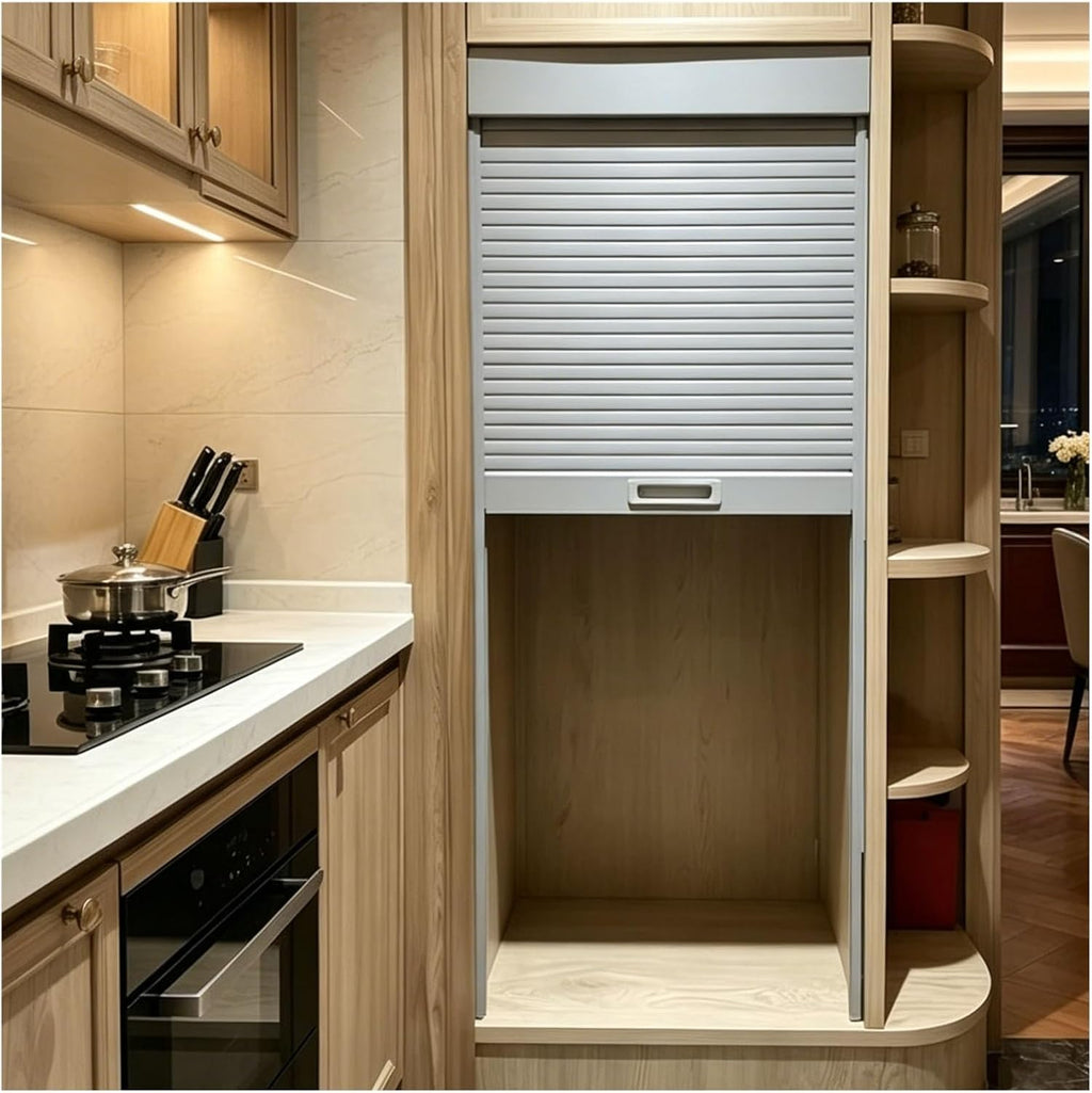 Tambour Sliding Door Cabinet Kitchen Cabinet Doors Retractable Flexible Pull-Down with Track ABS Plastic Material for Spice Sauce Pet Supplies(90x115 cm)