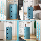 3 Tier Round Nightstand with Drawer, Royal Blue Round Side Table Small Plastic Storage End Table for Bedroom, Living Room, Bathroom
