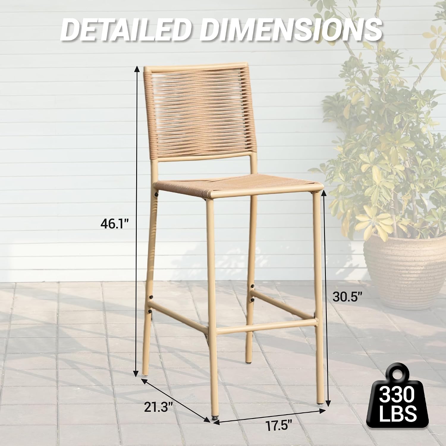 30" Patio Bar Stools Set of 4, Ergonomic Outdoor Wicker Bar Chairs with High Backrest, All-Weather Rope-Like Rattan Bar Height Barstools for Kitchen Island, Garden, Porch, Yellow
