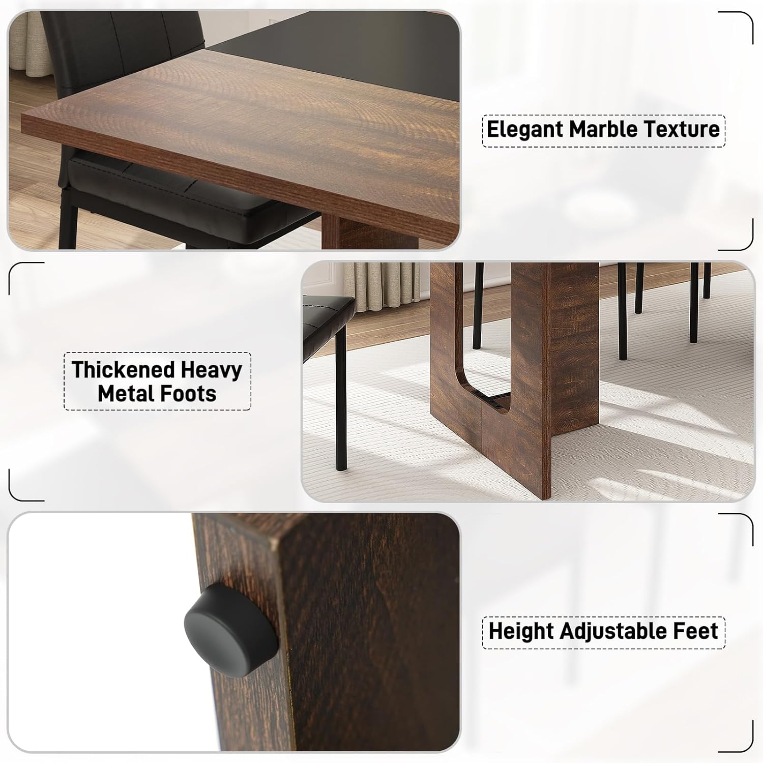 Squireewo 70 INCH Dining Table for 4 6 People, Modern Wooden Dining Table W/Thickened Waterproof Tabletop, Rectangle Dinner Table with Heavy Duty Legs for Kitchen, Dining Room (Brown&Black)