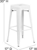 EMMA + OLIVER Commercial Grade 30" H Backless White Metal Indoor-Outdoor Barstool, Square