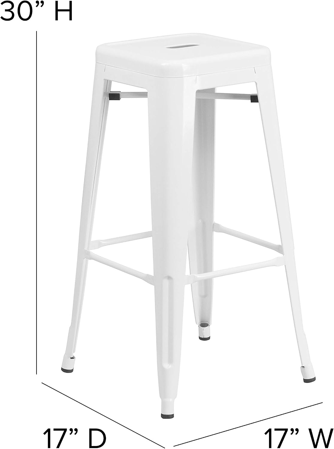 EMMA + OLIVER Commercial Grade 30" H Backless White Metal Indoor-Outdoor Barstool, Square
