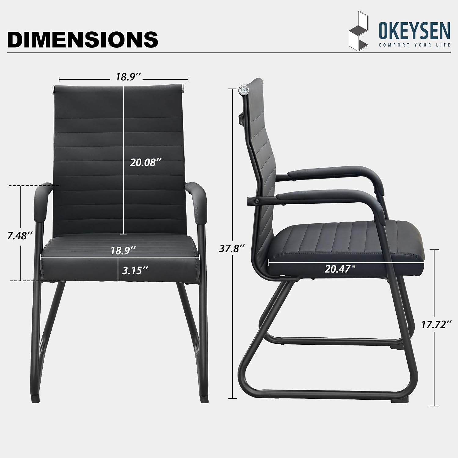 Okeysen Office Guest Chairs Set of 4, Modern Leather Reception Chairs with Mid Back & Sled Base, No-Wheel Desk Chairs for Waiting Room & Conference Room