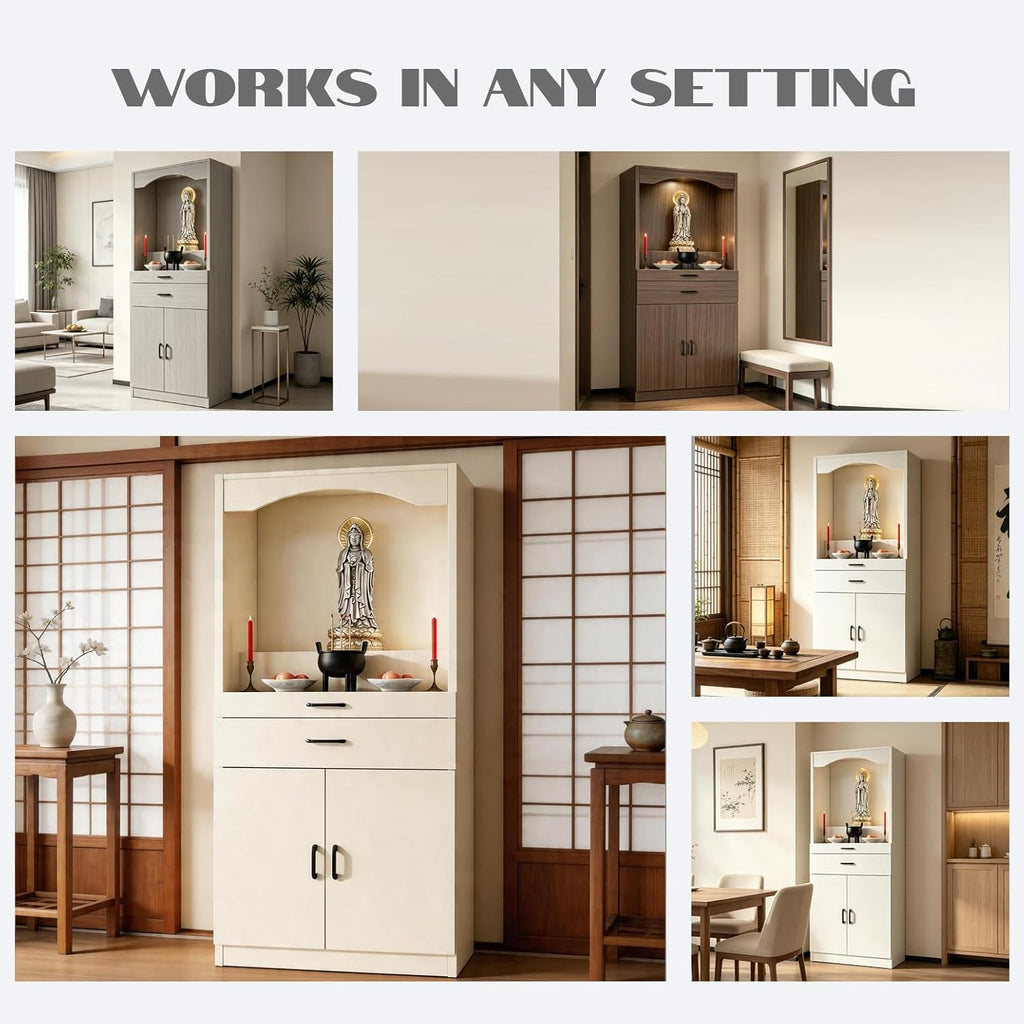 Solid Wood Altar Table, Buddhist Altar Cabinet, Chinese Buddhist Pooja Cabinet, with Storage, Pedestal Offering Table for Living Room, Small Spaces