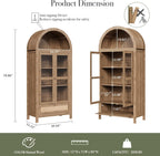 71” Tall Arched Kitchen Pantry Cabinet, Modern Farmhouse Hutch Storage Cabinets with Large Drawer and Glass Doors for Kitchen, Dining Room, Living Room, Natural