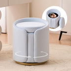 Vanity Chair with Storage, Round Velvet Vanity Stool No Wheels, Swivel Ottoman Chair with Upholstered for Women, Makeup Chair Accent Stool with Back for Bedroom & Dorm, Gold Base, Light Blue