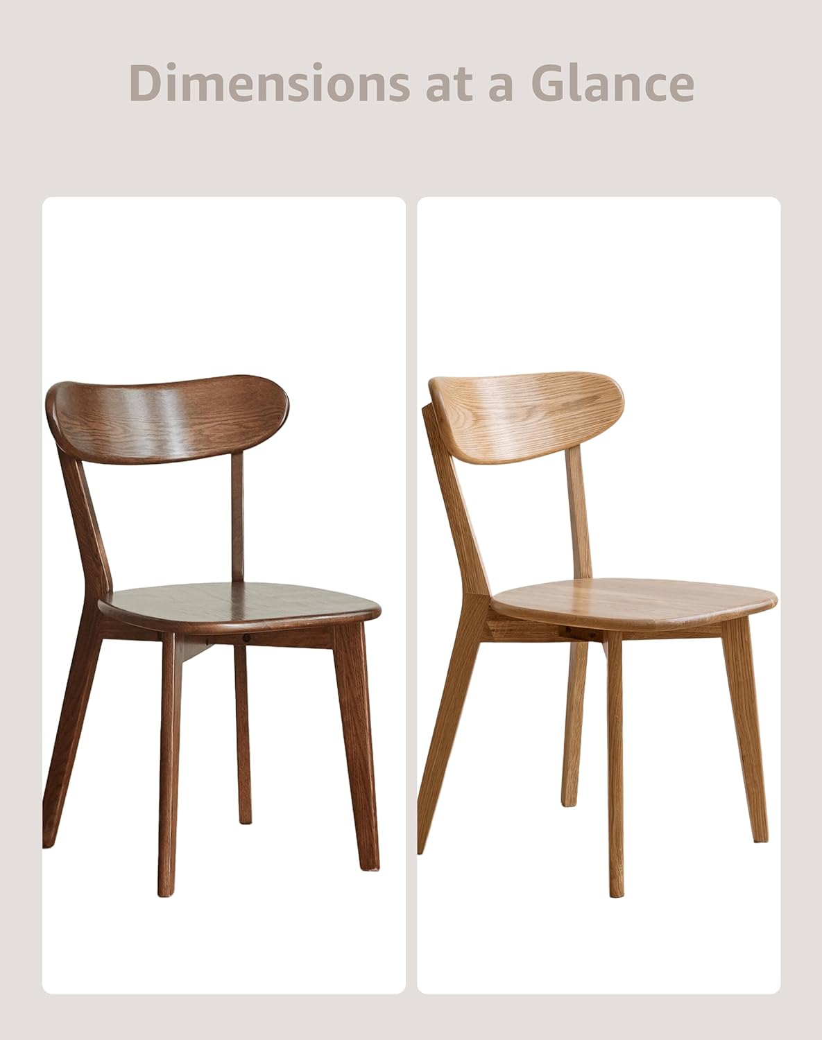 Solid Wood Dining Chairs Set of 6, Curved Back Wooden Dining Room Chairs, Armless Kitchen Chairs for Dining Room, Oak Side Chairs for Everyday Use