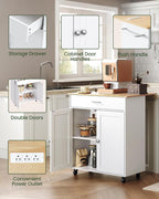 CHOEZON Kitchen Island, Kitchen Island Cart with One Double Cabinet and Drawer, Rolling Storage Cart with Power Strip, with Drop Leaf, for Kitchen, Living Room, White and Natural MZD01UWNN1